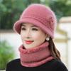 Middle Aged Elderly Women's Hat + Scarf Two-piece Set Winter Warmth Velvet Yarn Knitted Hats Grandmother's Hat Sets