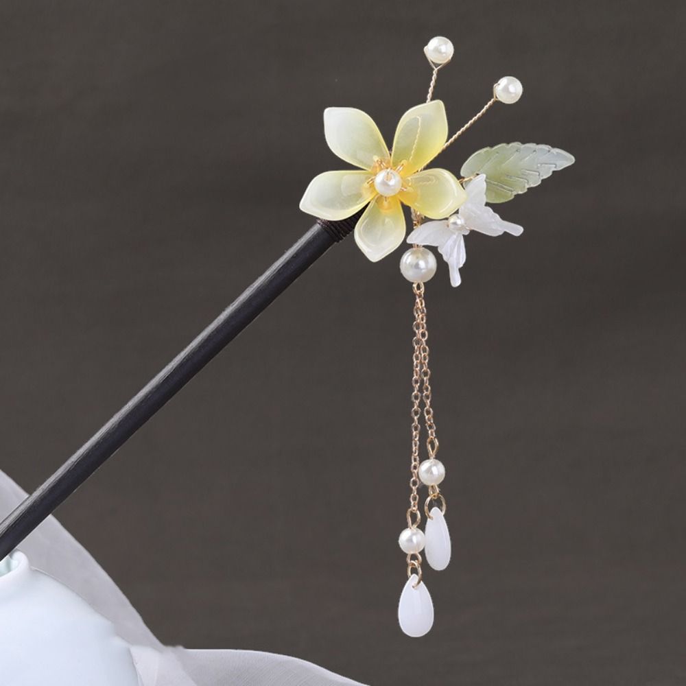 Tassel Flower Hair Stick Wood Hanfu Hair Stick Headpieces Pearl Hair Stick Party
