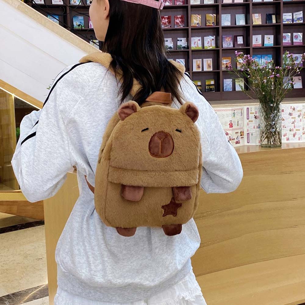 Embroidered Capybara Plush Backpack Cute Large Capacity School Bag Cartoon Animal Daypack Gifts
