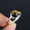 Natural Tiger's Eye 10 MM Round Cabochon HandCrafted Stone Fine Polished 925 Sterling Silver Ring with Unique Gift for Wedding Engagement