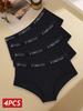 FINETOO 4 шт./компл. женские хлопковые трусики сексуальные с низкой посадкой эластичные трусы с буквенными бретельками нижнее белье для девочек однотонные спортивные трусики мягкое нижнее белье