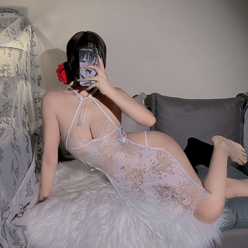 Sex underwear retro perspective lace neck spice cheongsam sexy straps hot temptation backless clothing women