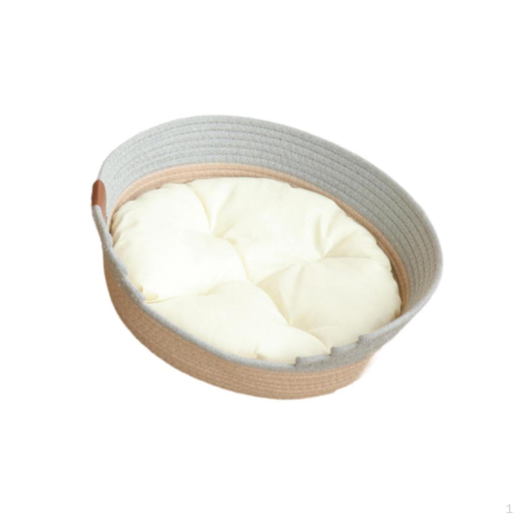 Cat Bed Basket with Cushion, Portable Pet House for Indoor Use