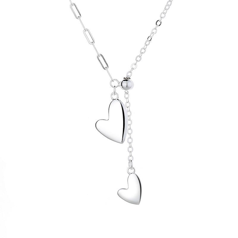 S925 цепочка с подвеской из стерлингового серебра Ins Style простая персонализированная универсальная подвеска с двумя подвесками Love Pull Y-образной формы для свитера женская цепочка