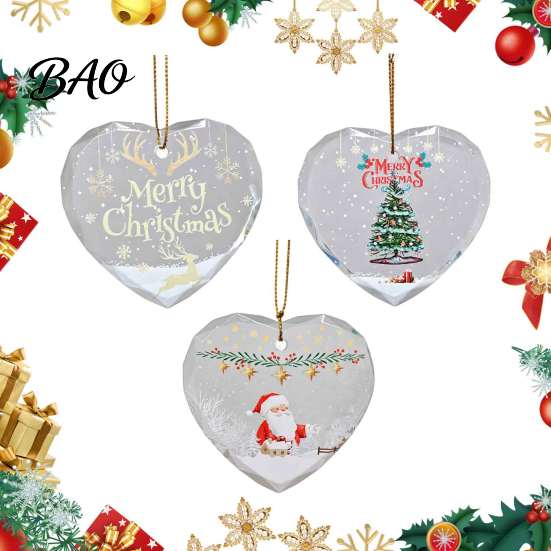 Xmas Tree Hanging Ornaments Heart Shaped Christmas Ornaments, Crystal Santa Winter Scene Ornament, Transparent Festive Porch Pendant Decor for Window