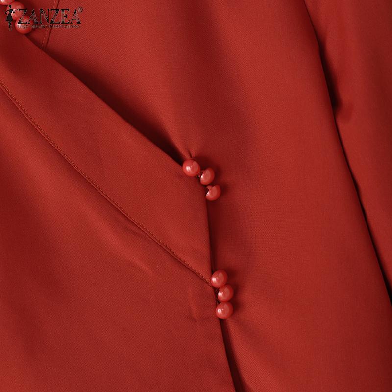 ZANZEA Женская повседневная блузка с V-образным вырезом, расклешенными рукавами 3/4, свободного кроя, однотонная