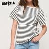 Women's Striped T-shirt Summer Women New Temperament Commuting Hundred with Round Neck Black and White Striped Short-sleeved T-shirt