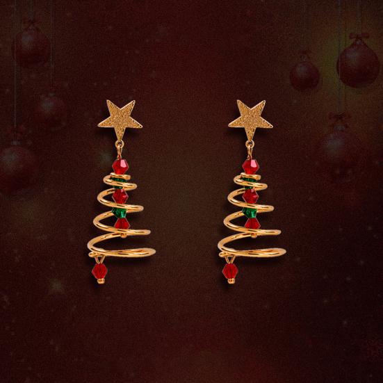 1 пара серег «Рождественская елка» с пятиконечной звездой и контрастным покрытием, украшения с тонкой текстурой, висячие