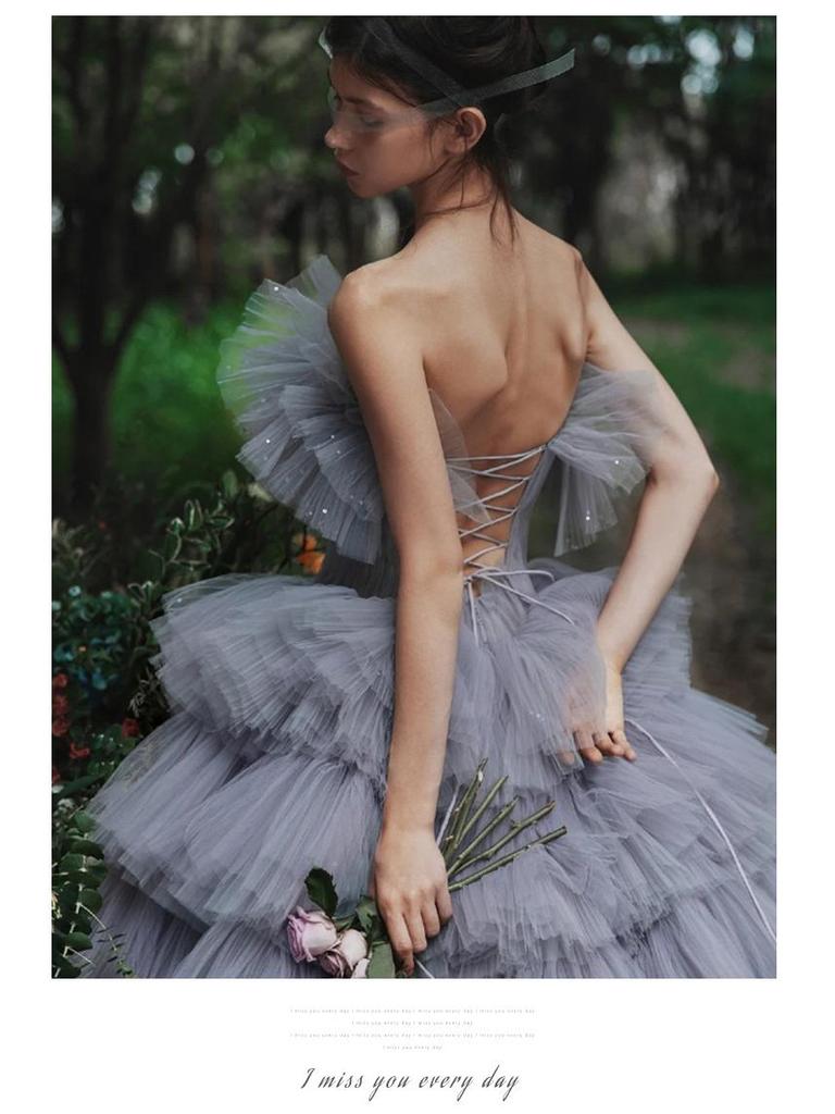 2025 Evening Wedding Dress: Studio Yarn, Outdoor Trailing Cake Skirt, Mori Style Travel Photography Gown