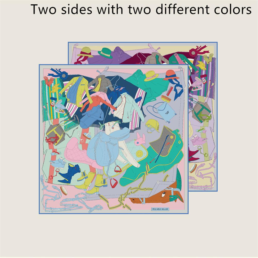 POBING Curled Twill Silk Scarf Women Funny ICE CREAM Double Side Printed Square Scarves Wraps Echarpes Foulards Femme Hijab 70CM