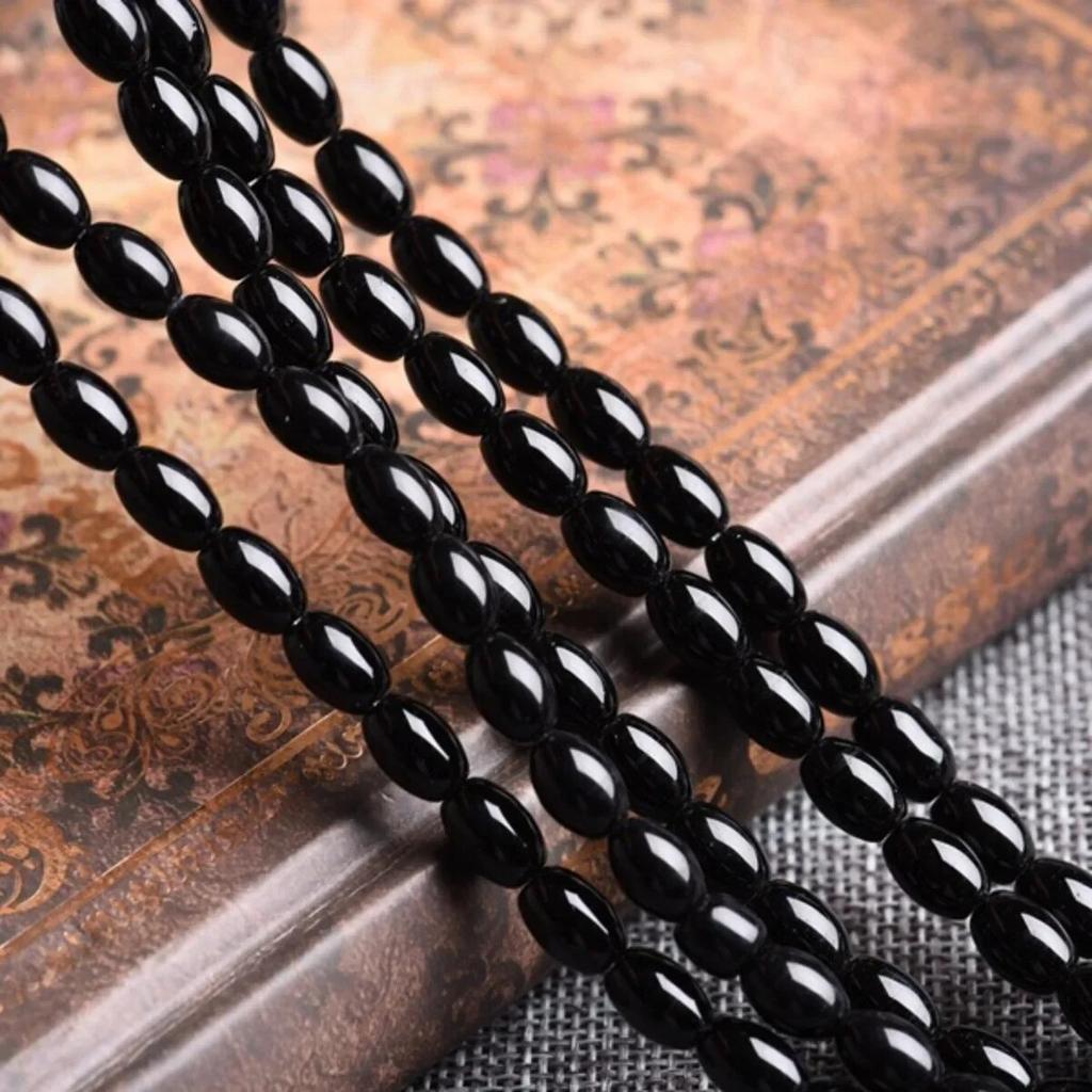 6X9/8X12mm Rice Shape Black Agate Onyx Loose Beads Women Men Jewelry Making Design DIY Necklace Carnelian Stone Accessory Crafts
