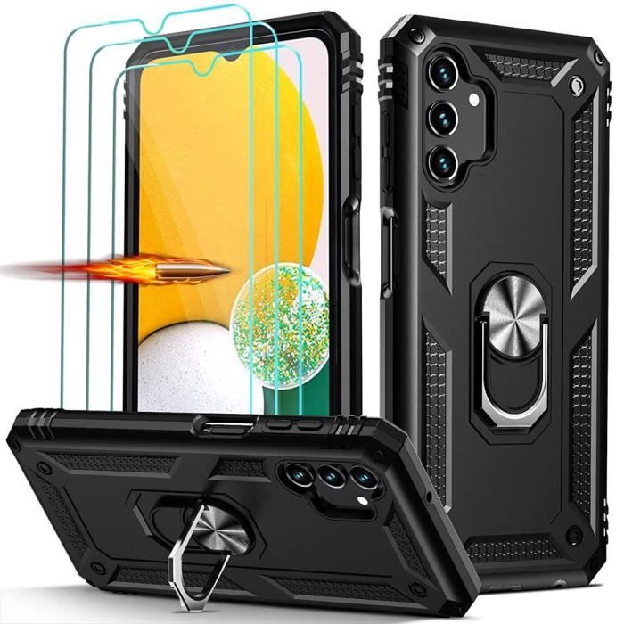 Coque de protection - BOOLING - pour Samsung A13 5G - Noir - 2 Verres Trempés - Support Métal