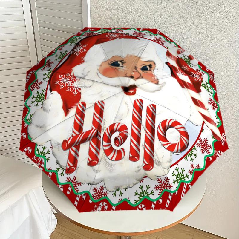 1pc Christmas Candy Cane Santa Umbrella with Plastic Handle,Suitable for All Seasons Home Travel Outdoor UmbrellaDD528