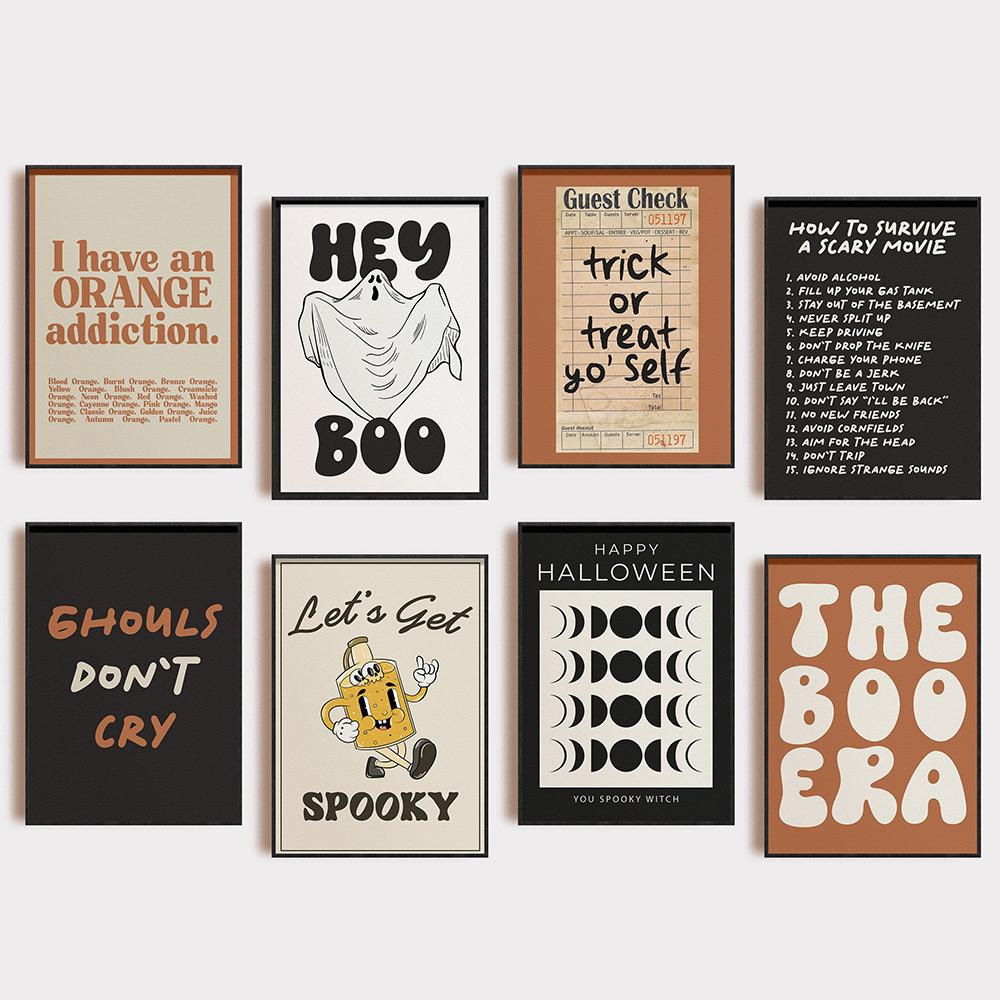 Halloween Spooky Witchy Skeleton Ghost Poster Prints Canvas Painting Cartoon Quote Wall Art Picture for Kids Room Home Decor