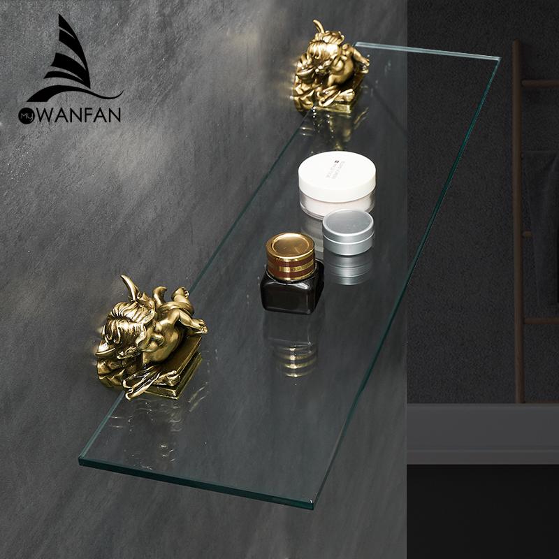 Aluminum Bathroom Glass Shelf Tempered Glass Rectangular 1 Tier Extra Thick Silver Wall Mounted MB-0783B