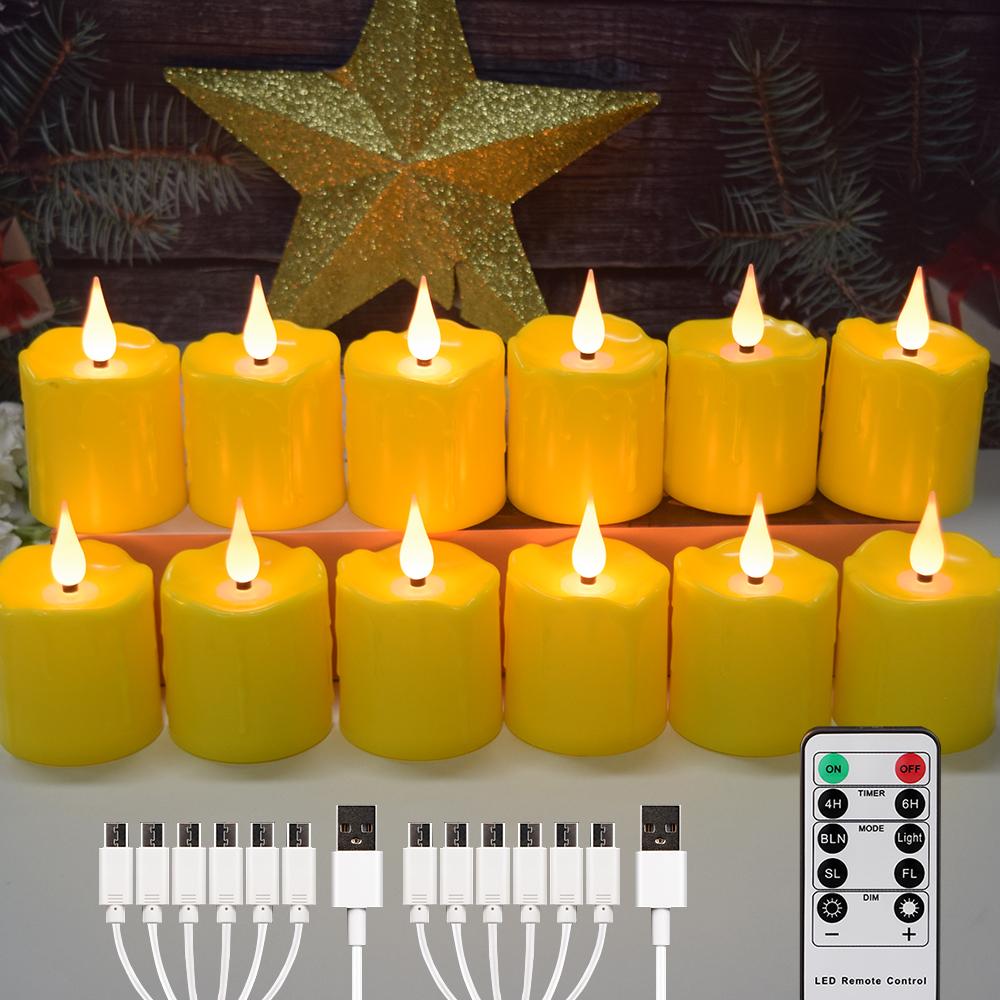 Светодиодные перезаряжаемые свечи, зарядка через USB, дистанционное управление временем, мерцание, вотивная лампа, ко Дню святого Валентина, декоративная лампа-свеча для дома