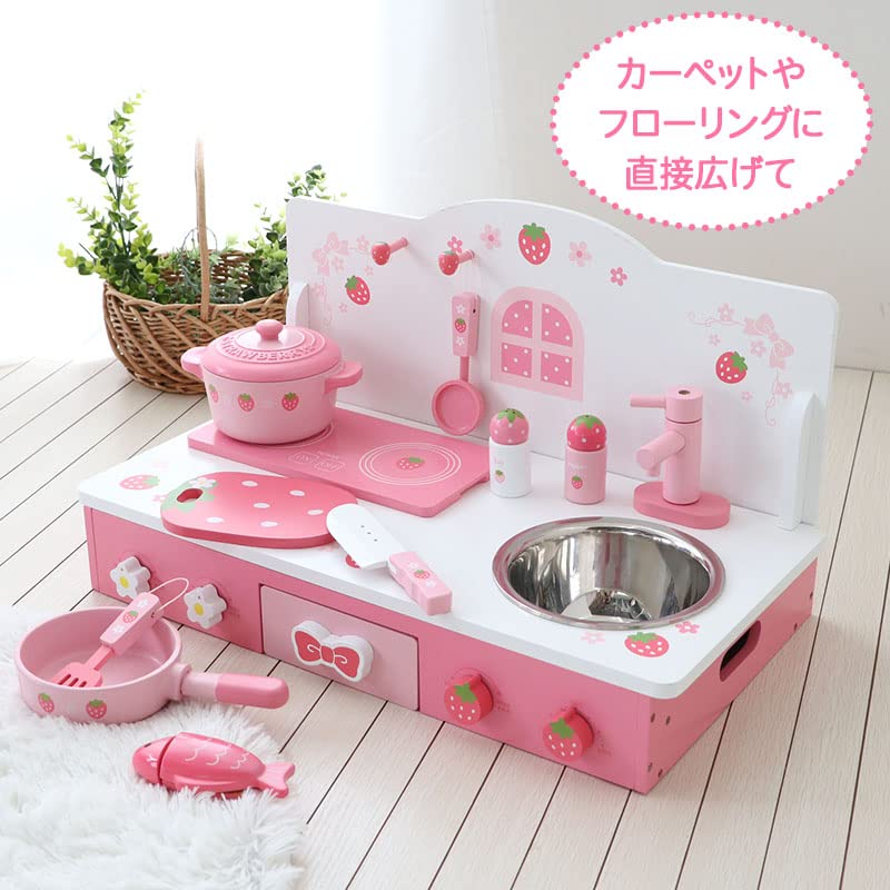 Кухонный стол Mother Garden, деревянный игровой домик, столешница из лесной клубники, кухонный стол 10 аксессуаров (розовый) 441-27591