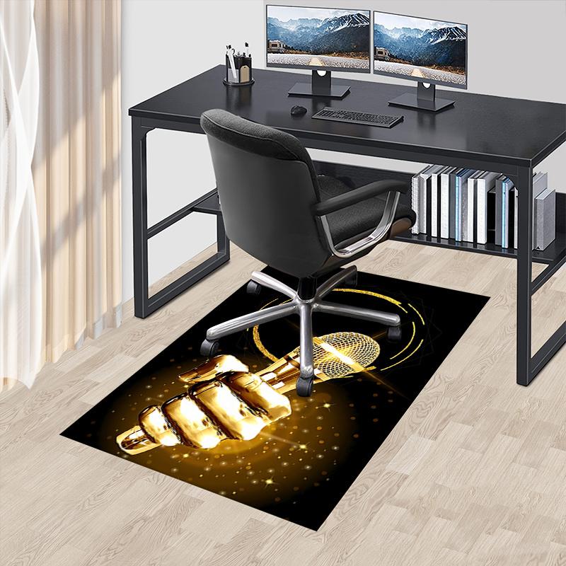 Golden Microphone Chair Mat Office Carpet, Oversized Rug for Home Decor, Sofa Mat, Desk Pad Gift, Suitable for Bedroom, Living Room, Various Rooms