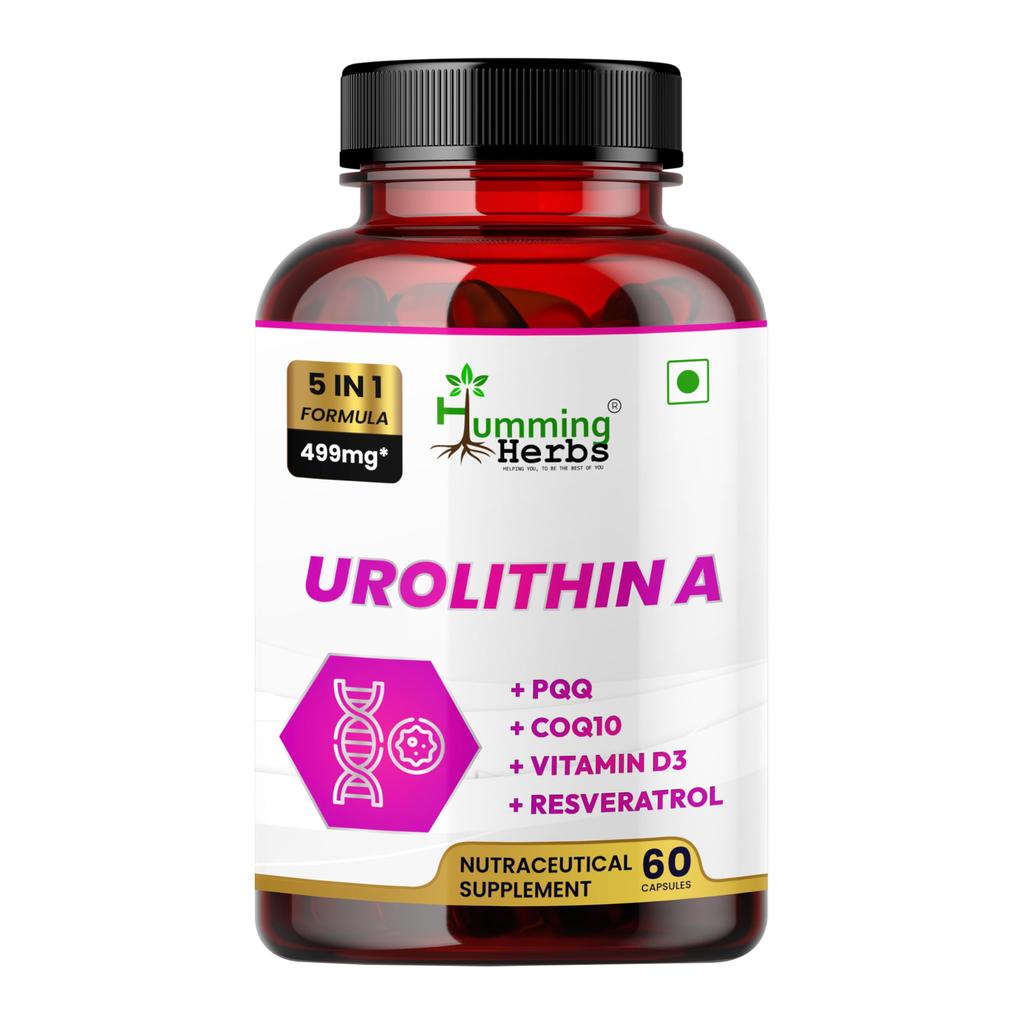 Humming Herbs Комплекс Уролитина А - 250 мг Уролитина А с CoQ10, PQQ, Ресвератролом и Витамином D3 - 5-в-1 Поддержка Митохондриальной и Клеточной Энергии -