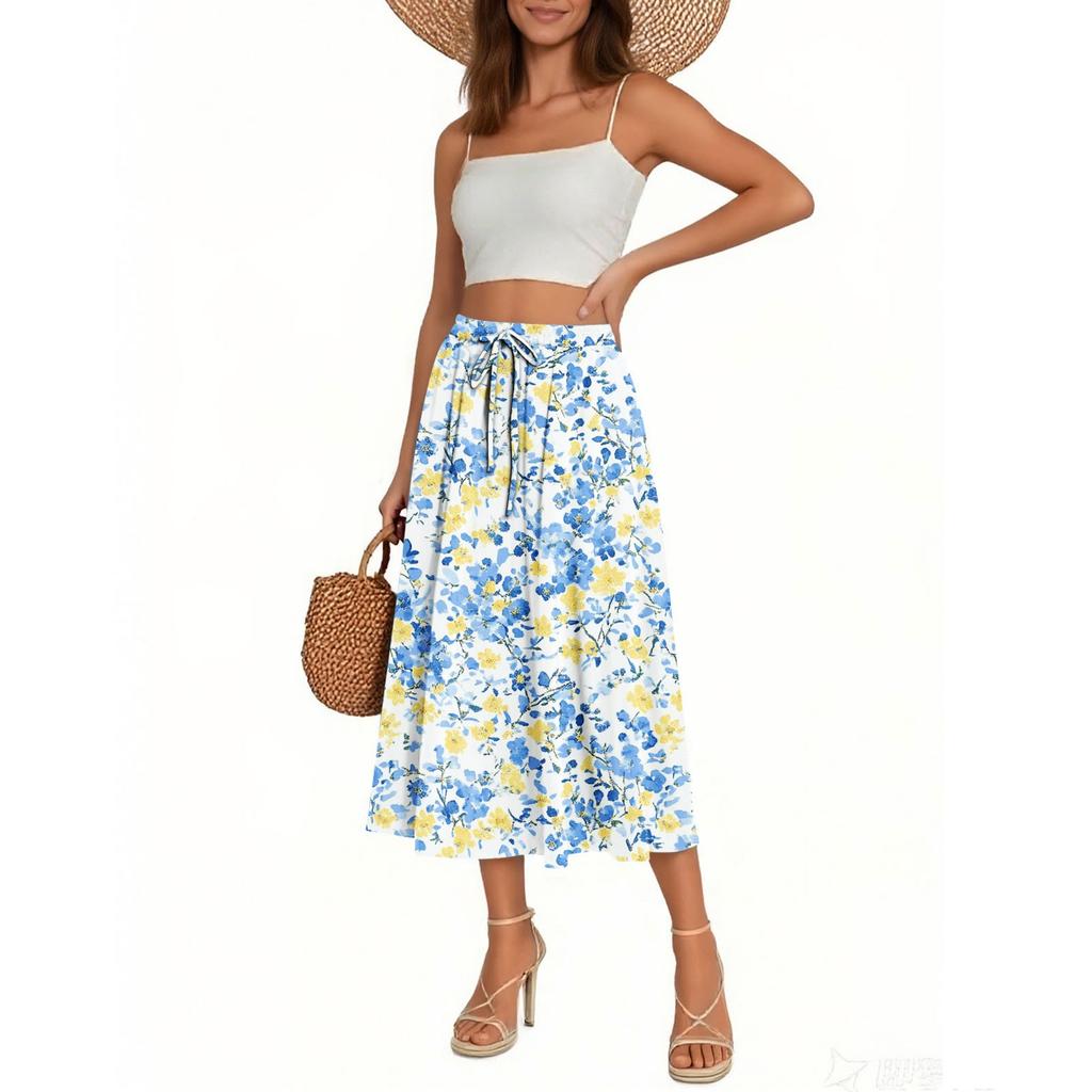 Women's Skirt Bohemian Skirt Floral Print Casual Temperament Pocket Skirt