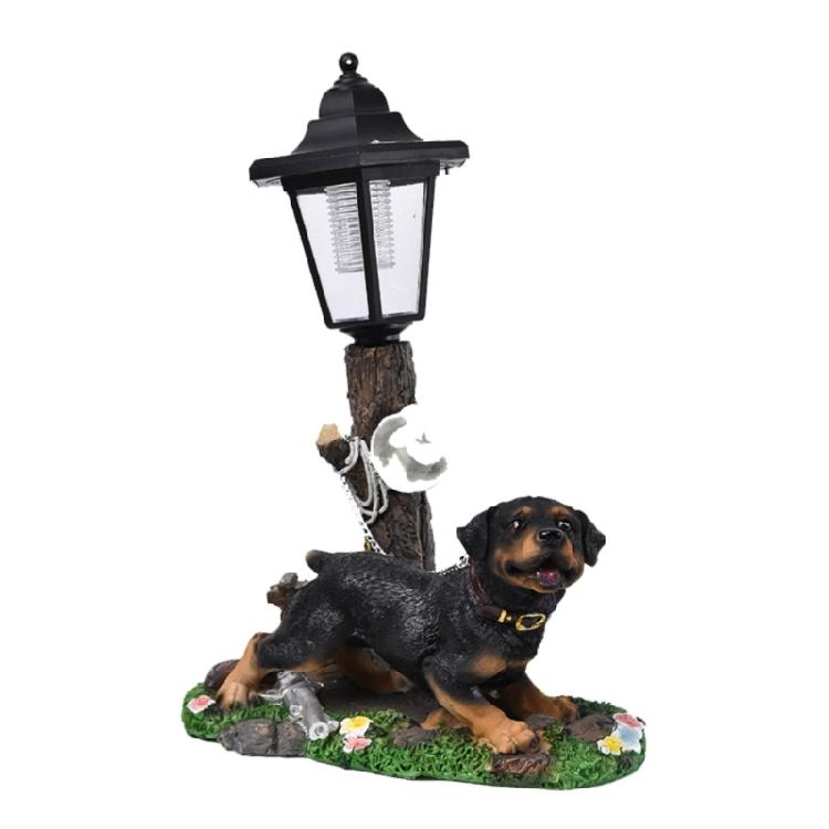 Realistic Resin Dog Garden Decoration with Solar Lighting Hand Painted Dog Figurine for Porch and Balcony Yard Ornament