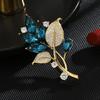 Elegant Orchid Brooch Light Luxury Niche Design Sense Blue Crystal Corsage Temperament Exquisite Elegant Suit Accessories