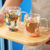 Double-Wall Glass Mug 350ml Heat-Resistant Flower Coffee Tea Cup Insulated Cup for Hot Cold Beverages Cappuccino Latte Espresso Juice