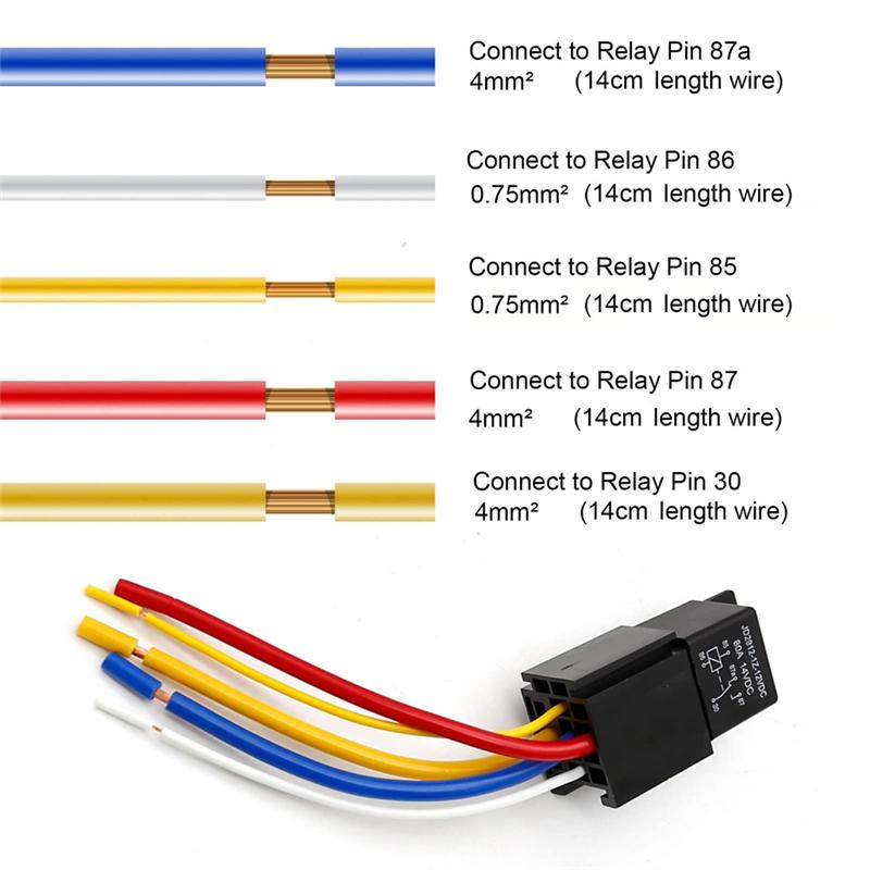 Car Relay With Harness, 5Pin 80A Relay On/Off Normally Open SPDT Relay Socket Plug JD2912-1Z-12VDC 80A 14VDC Accessories