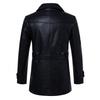Mens Mid-Length PU Leather Trench Coat Blazer Collar Single-Breasted Casual Urban Style