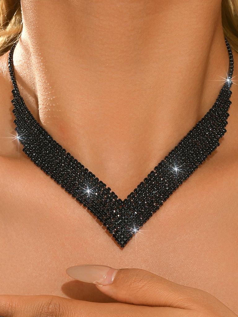 European and American fashion bridal wedding necklace, earrings, bracelet, ring set, cross-border rhinestone set