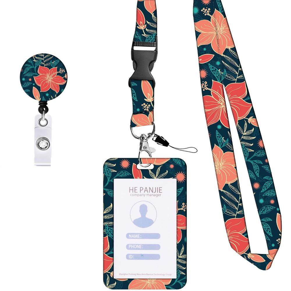 Flower Working Cards Holder Necklace Strap Retractable Badge Card Case  Card Protector