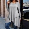 Plus Size Asymmetrical Hem Loose Long Sleeve Top (European & American Style, 2025)