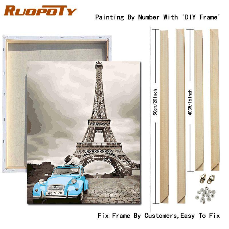RUOPOTY DIY Frame City Tower Landscape DIY Painting By Number Acrylic Wall Art Picture Hand Painted Oil Painting For Living Room Decor