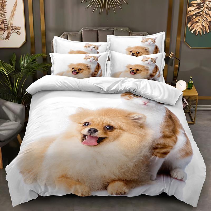 Комплект постельного белья с 3D-принтом животных, пододеяльник на пуху кошки или собаки, 2/3 предмета, пододеяльник для детей и взрослых, роскошное мягкое покрывало