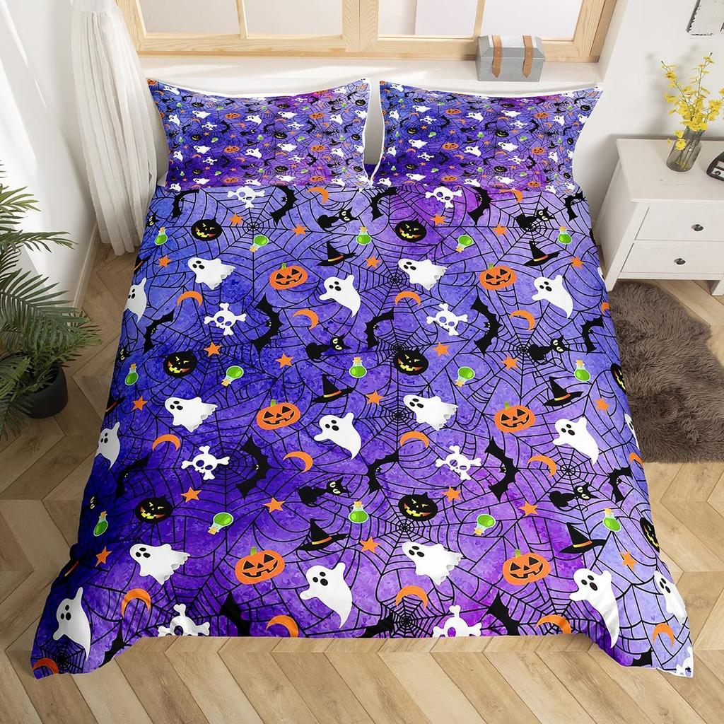 Хэллоуин Готика Черный Кот Король Королева Пододеяльник Блестящий Лунный Комплект постельного белья Ужасный Жуткий Пододеяльник Полиэстеровый Пододеяльник