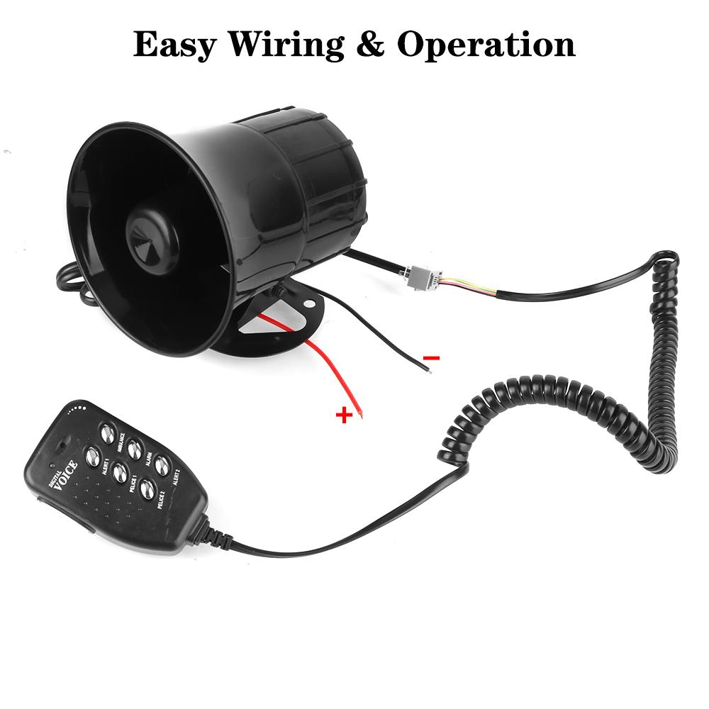 Air Horn Car Warning Alarm Megaphone 6 Tone 12V 100W 120DB Loud Car Horn Police Siren Loud Speaker Multi-tone Claxon Horn