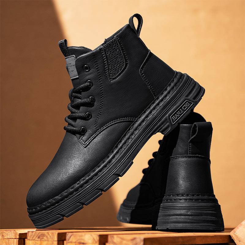 Ботинки Мартин мужские осенние высокие ботинки в британском стиле повседневные супер кожаные мужские на толстой подошве коричневые уличные рабочие короткие ботинки