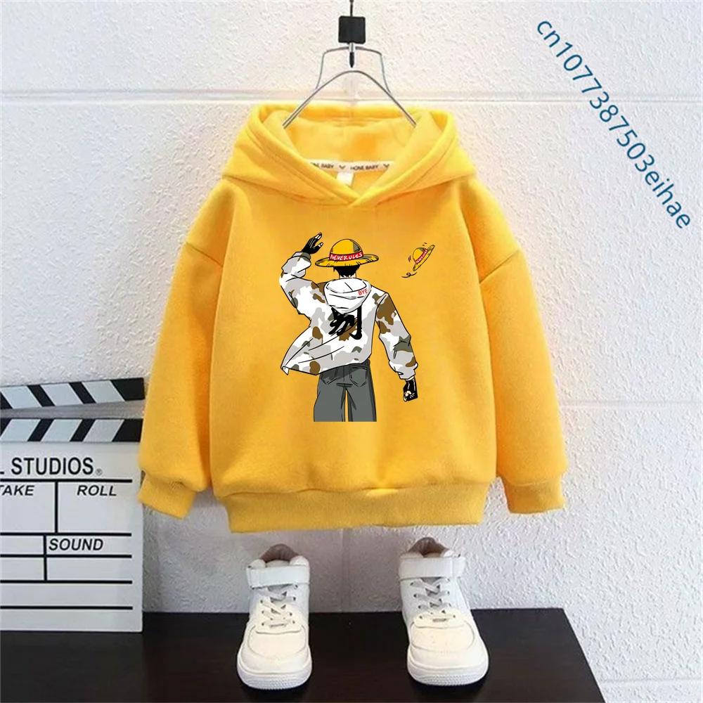 One Piece Luffy New Cartoon Kids Hoodie Y2K Street Style Casual Anime Pullover Hooded Sweatshirt Comfortable Daily Outfit
