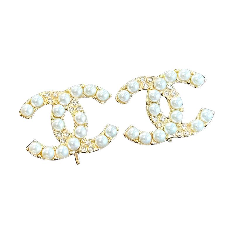 Chanel Трехмерная двойная форма C металлическая стеклянная жемчужная хрустальная клипса для ушей мужская и женская одинаковый стиль модель для пары