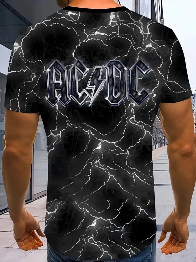 Мужская футболка с принтом молнии AC/DC, 3D-графика, короткий рукав, повседневная футболка, летняя уличная мода, круглый вырез