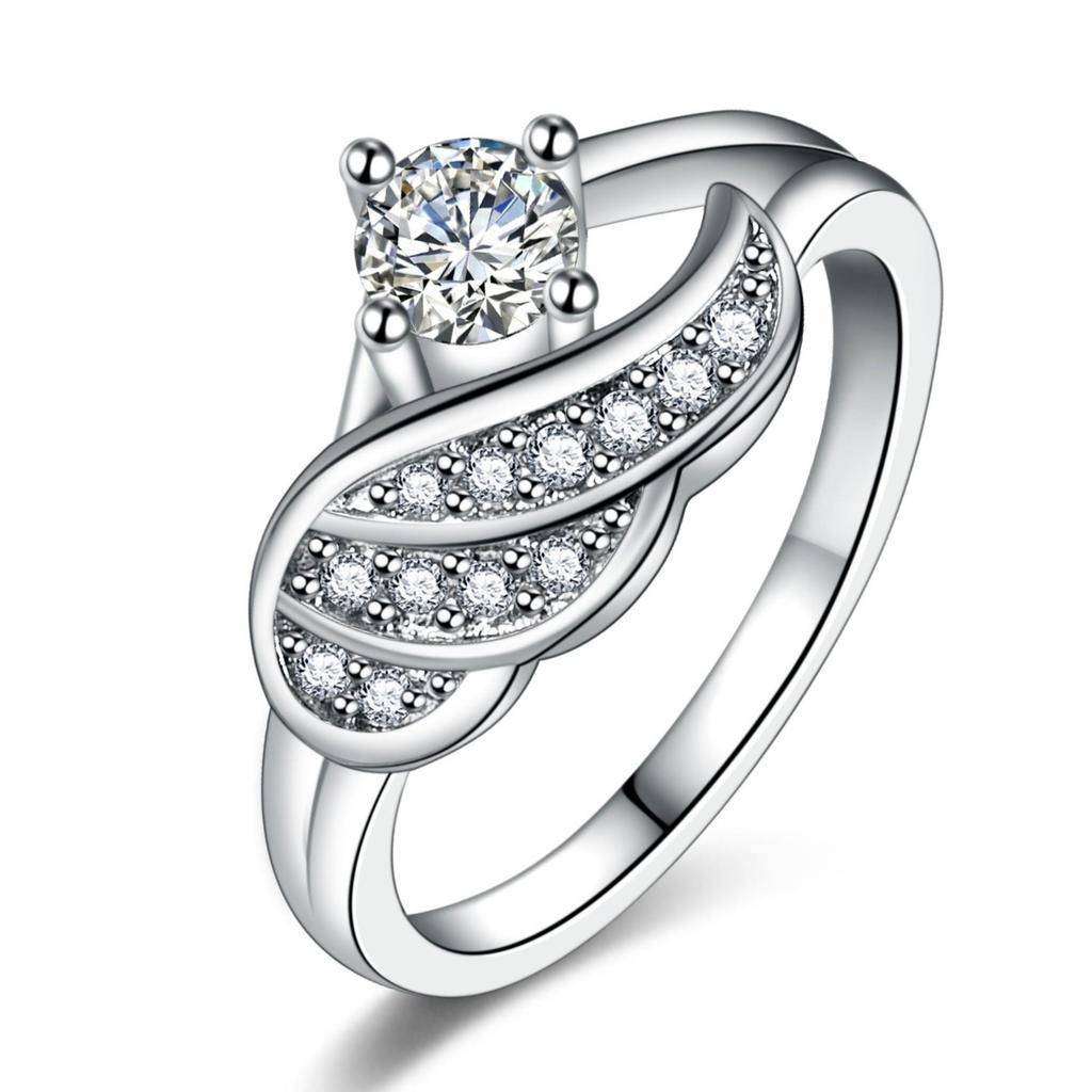 Шикарное кольцо с крылом ангела, цветком из циркония для женщин