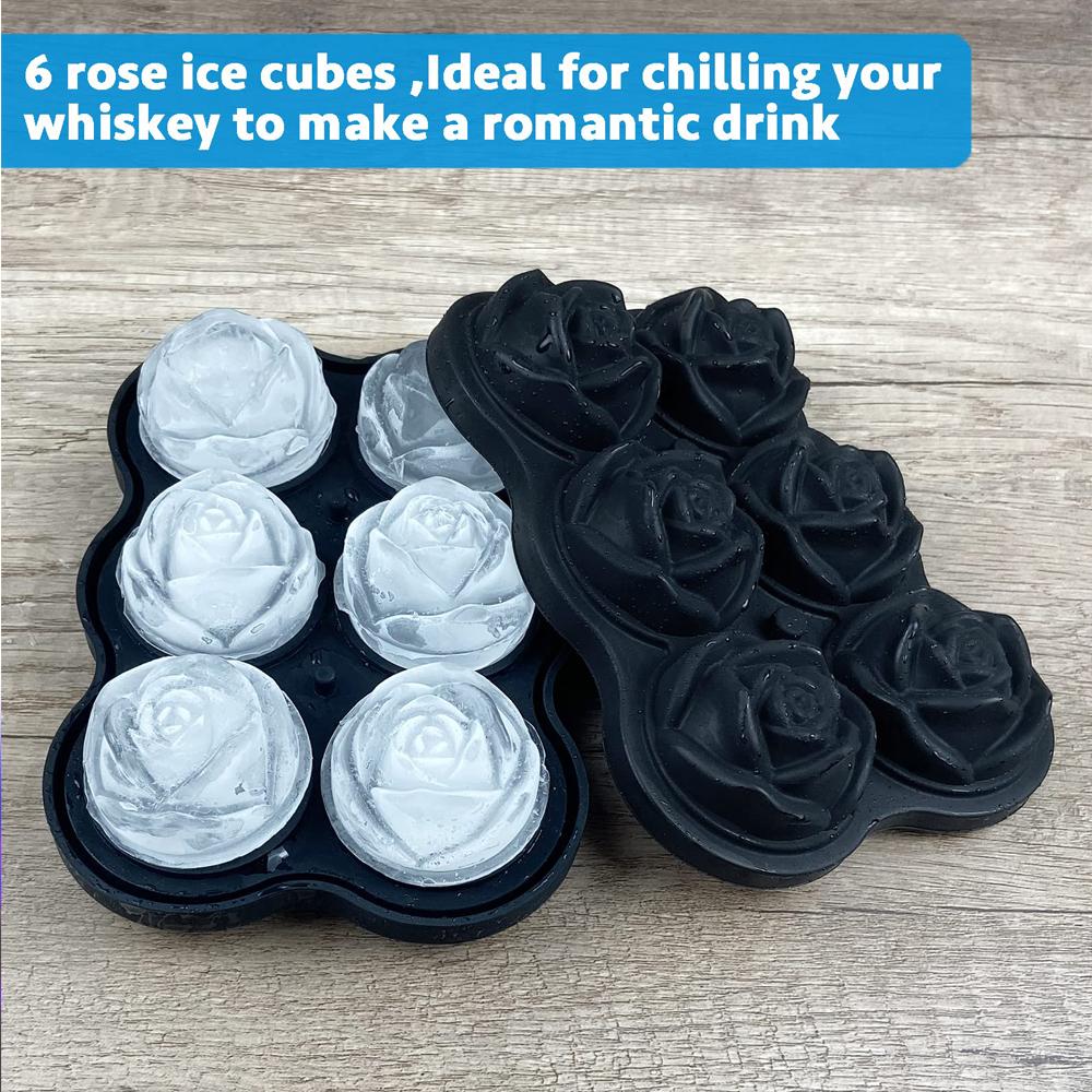 3D Rose Ice Cube Tray Silicone Ice Molds Diamond Silicon Mould 6 Grid Reusable for Cocktails Whiskey Party Supplies Ice Maker