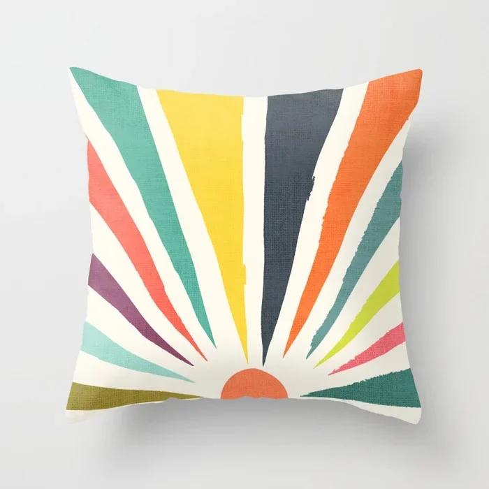 Polyester Pillow Cover Minimal Line Abstract Sunset Throw Pillow Case Sun Moutain Decorative Cushion Covers For Home Sofa Chair