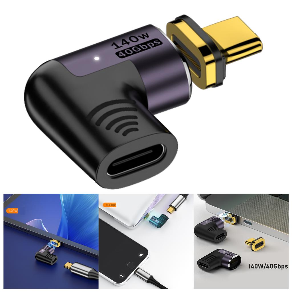 Магнитный адаптер USB-C Зарядное устройство типа C Преобразователь M/F PD 140 Вт Зарядка 40 Гбит/с Передача данных 8K60 Гц для видеоустройств TypeC