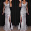 High Slit Dress Women Sequin Prom Party Elegant Lady Backless Sexy Dress Ladies Gold Elegant Bridesmaid V Neck Long Dress
