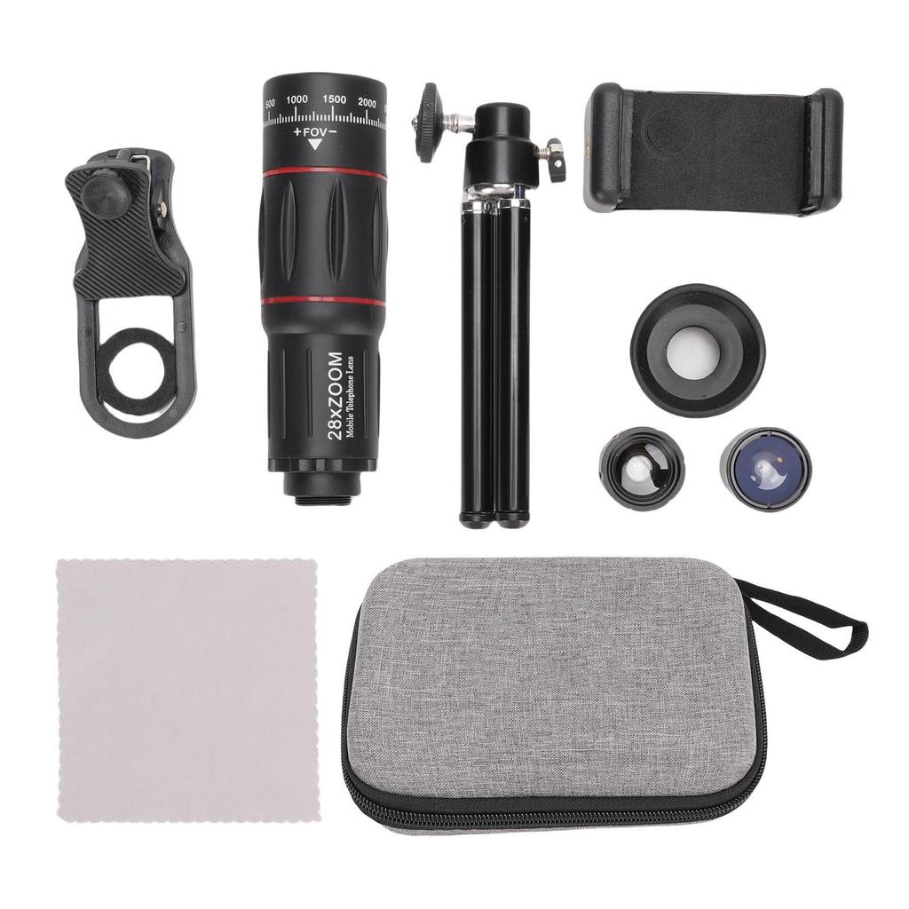 Phone Camera Lens Kit Fit for IOS Phone Universal 28X Telephoto Lens with 0.6X Wide Angle Lens 20X Macro Lens 198