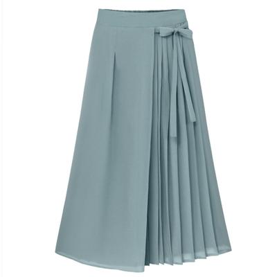 Однотонный костюм гаучо плиссированный длинный с высокой посадкой корейский для работы [JLBOCMGT] Женские брюки широкие, Цвет, Брюки, Брюки, Кюлоты, Брюки, Талия, Стиль, Брюки,