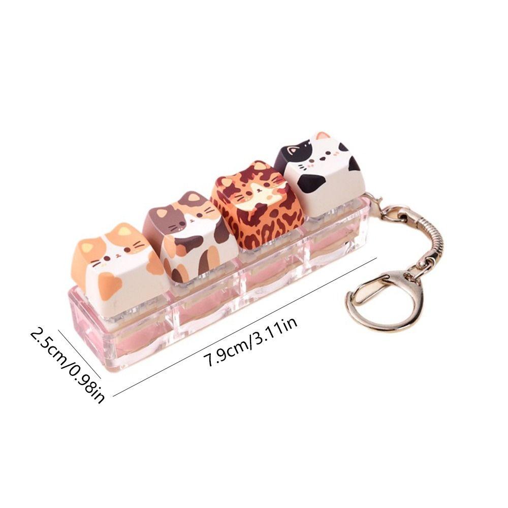 Creative Cat Fidget Keychain 4 Keys Keycap Keychain Cat Mechanical Keyboard Keyring Kitten Fan