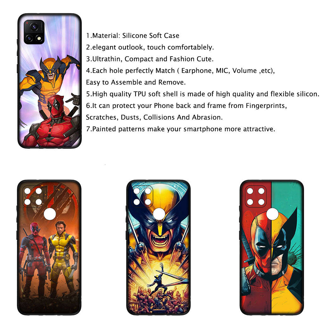 Чехол для iPhone 17 16 15 Xiaomi Poco Redmi Note 14 13 12 8 Pro Max 9 16e Samsung Galaxy S25 S24 S23 OPPO Huawei Росомаха Мультяшный Дэдпул Чехол для телефона