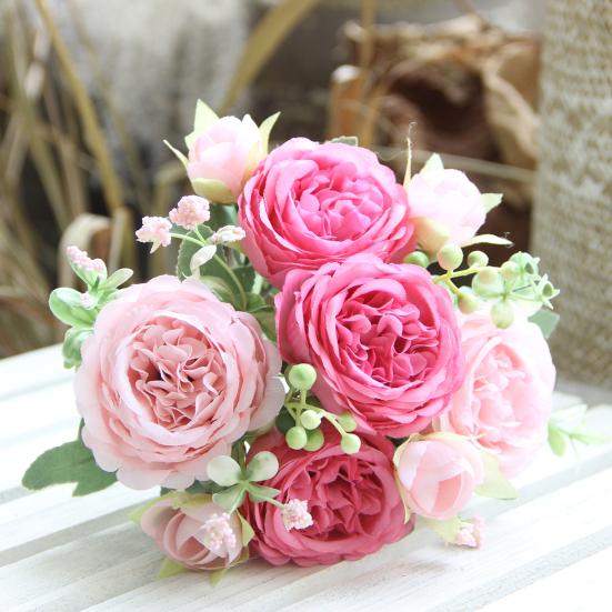 2 шт. искусственный пион с зелеными листьями 5 вилок реалистичный искусственный шелковый цветок для дома, офиса, вечеринки, помещения, улицы искусственный цветок цветочное украшение